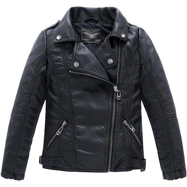 Boy's Faux Leather Motorcycle Biker Jacket Zipper Coats Black