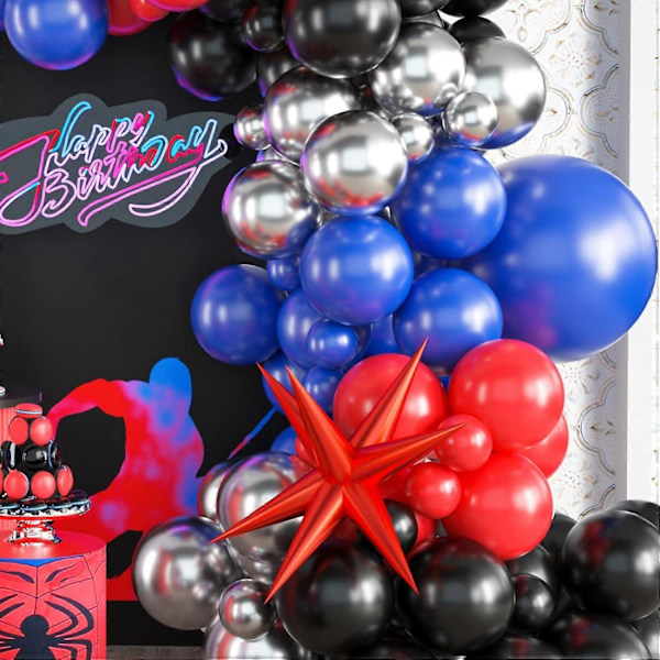 Röd Blå Svart Ballongbåge Kit, Spiderman Ballongbåge Kit, Röda Blå och Svarta Ballonger Spiderman Tema Festdekorationer, Spiderman Ballongbåge för
