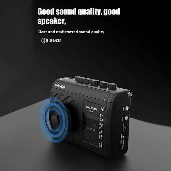 Panda 6501 Kannettava kasettisoitin AM/FM-radio Retro-musiikkisoitin Walkman kaiuttimilla [Db] Black