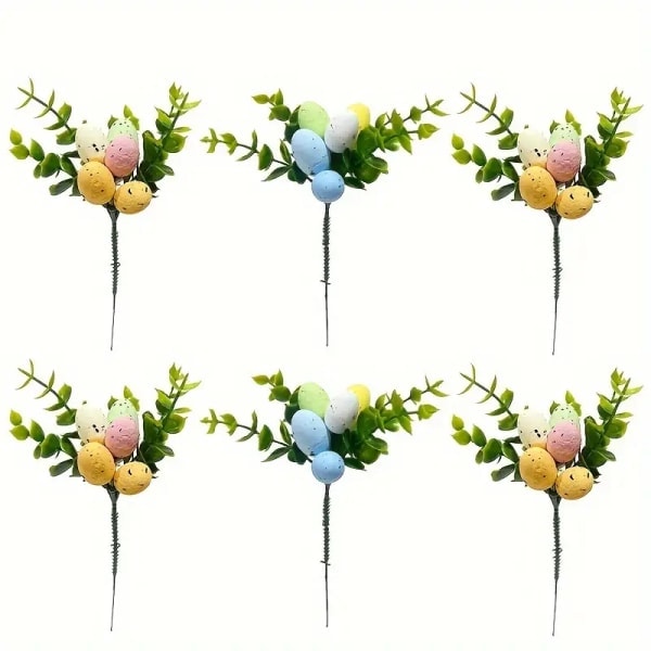 Set med 6 påskäggsbuketter, påskäggsbukett Träddekorationer, Blomsterarrangemang