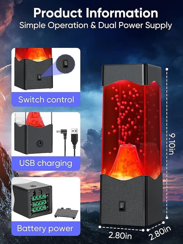 Lavalampe for voksne, USB-drevet vulkanlavalampe, romkontor skrivebordsdekorasjon stemningsnattlys