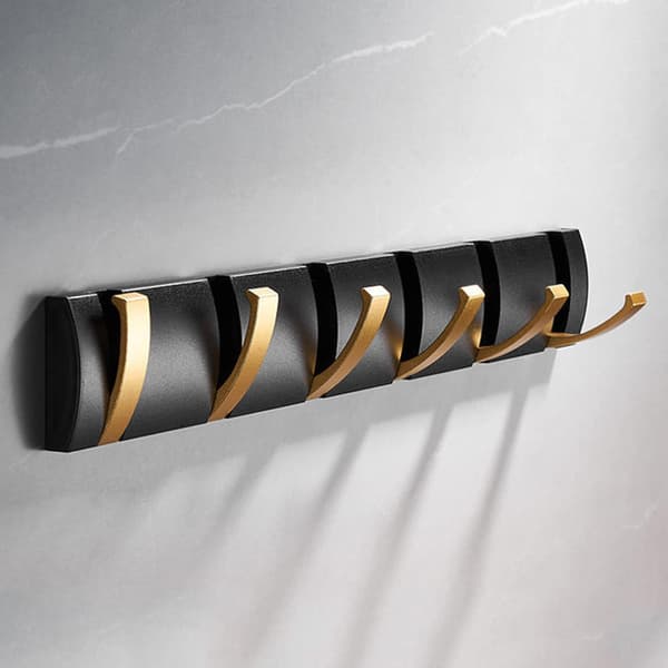 Wall Mounted Coat Rack with 6 Hooks, Modern Black Gold Foldable Ba L[mo] L
