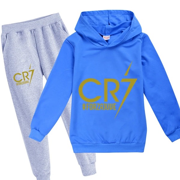 Barnefotball Idol CR7 Klær Hoodie + Bukser Sett grå-blå grey-blue 6T