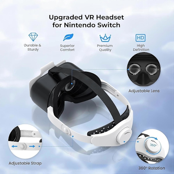 Uppgraderat VR-headset för Nintendo Switch & Switch OLED-modell, Switch VR-glasögon med justerbara HD-linser och huvudband med rotationsknapp