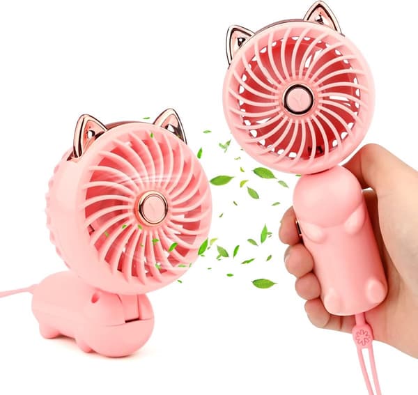 Mini Sammenklappelig Håndholdt Ventilator - 3 Hastigheder USB Genopladelig Ventilator - Til Kontor, Rejser og Makeup - Pink