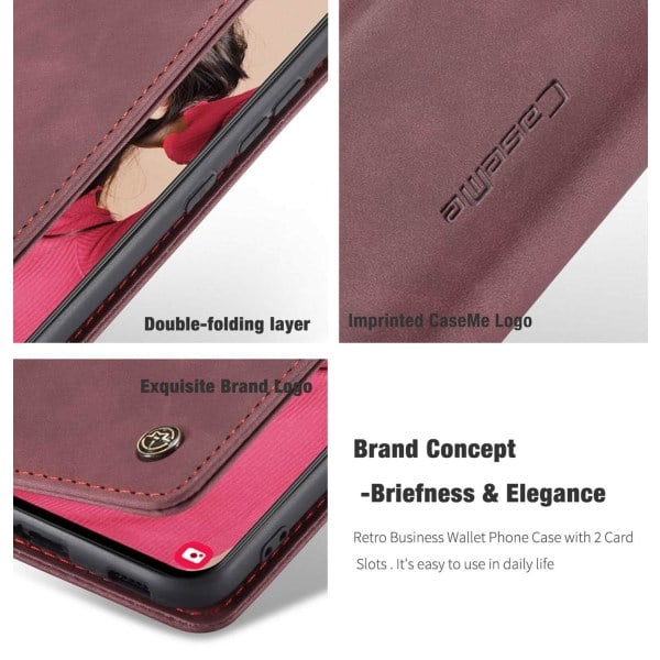 CaseMe Lommebokdeksel Burgunder Kortspor for Samsung Galaxy S21 FE Burgunder
