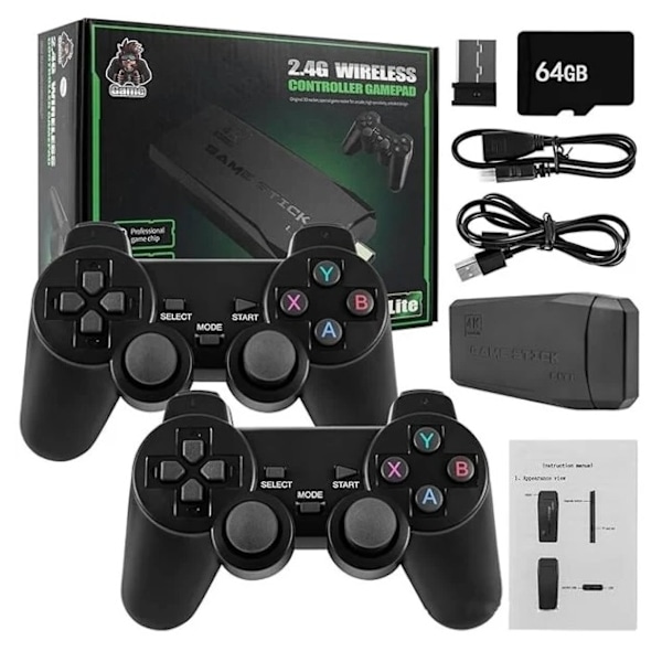 2024 Ny Retro Spelkonsol 20 000+ Spel 4K HDMI Inkluderar 2 Trådlösa Kontroller Svart Svart Black 64GB