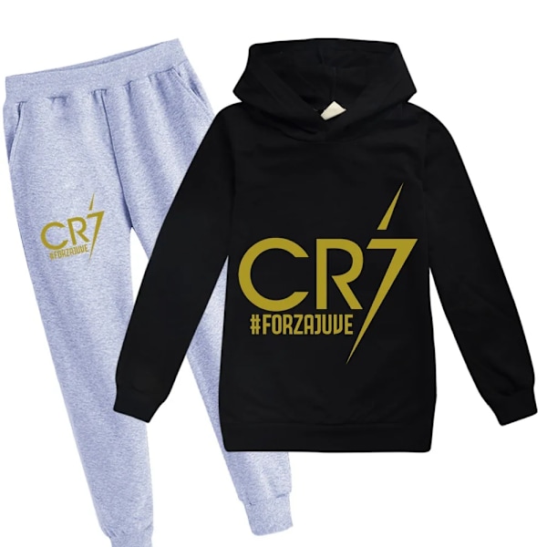 Barnfotboll Idol CR7 Kläder Hoodie + Byxor Set grå-svart grey-black 14T