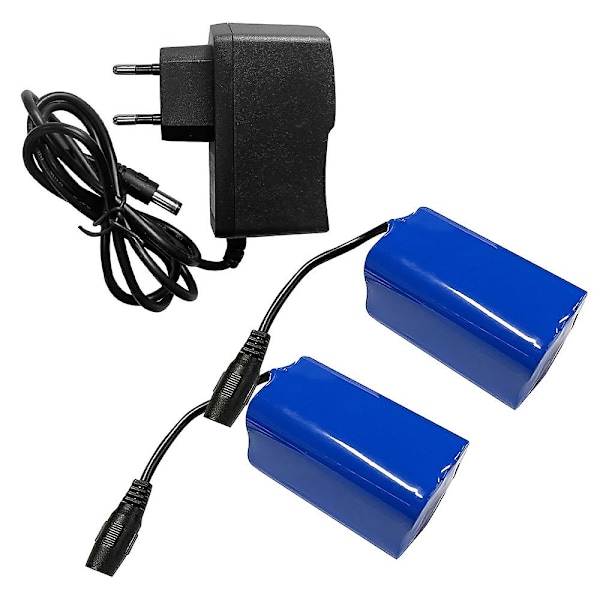 2 stk. 12000mAh Genopladeligt Lithium Batteri med Oplader til Foderbåde
