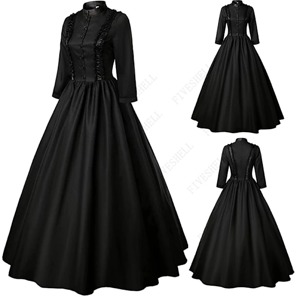 Middelalder Retro Punk Gothic Hofprinsesse Kjole Royal Dame Ballkjole Elegant Vampyr Djævel Jul Victorian Kostume Kjoler Sort Black XXXL