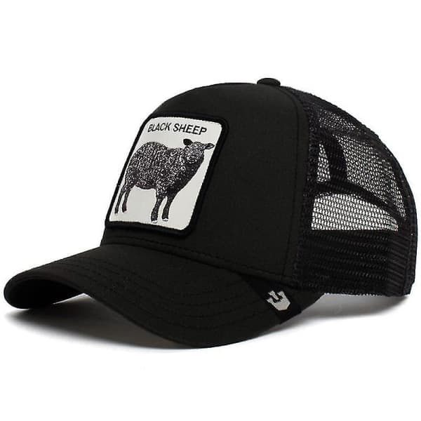 Salg: Dyrehette med solbeskyttelse, mesh, brodert trucker-caps Black goat Yellow