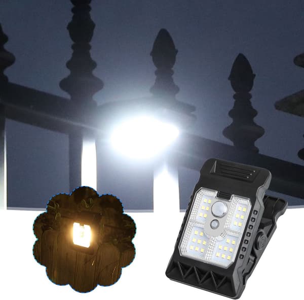 Solar clip-on lys - Solar havelampe - LED lys med sensor - Udendørsbelysning - Bevægelses- og lyssensor - IPX4 - Sort