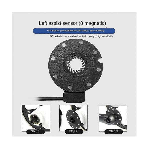 Elektrisk cykel magnetisk effektsensor 36/48v pedalassistent sensor F-8c magneter dobbelte Hall-sensorer Pas S Black