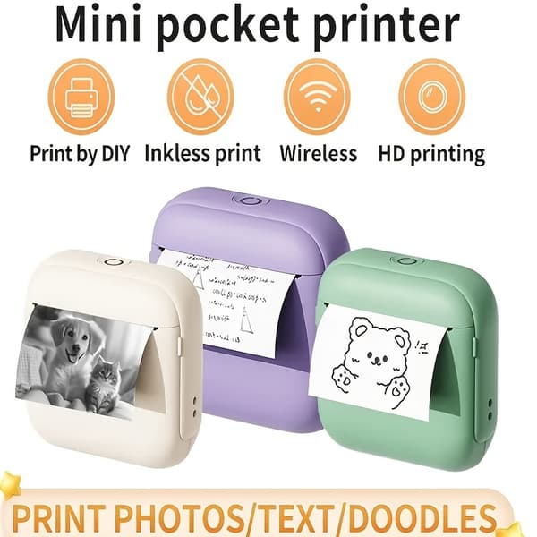 Bärbar Mini Termisk Skrivare, Trådlös Utskrift, iOS/Android, USB Uppladdningsbar, Presenter/Skolmaterial X6-lilla