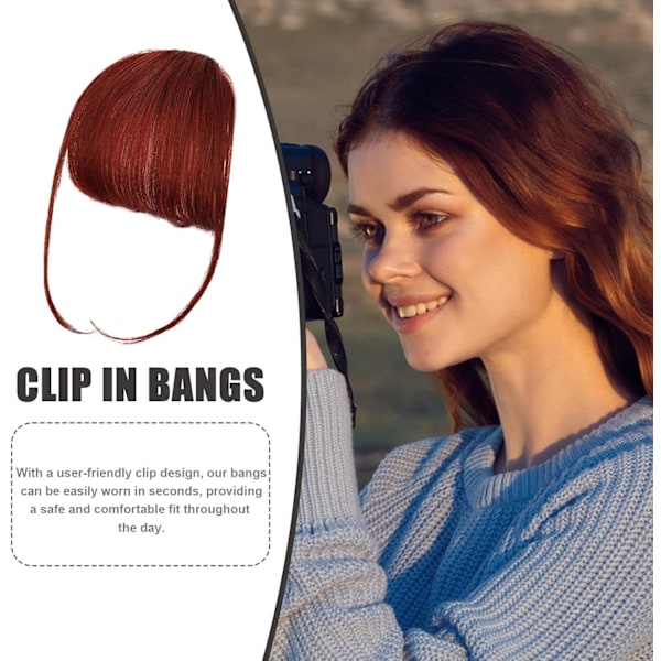 Clip-on pandehår, ægte hår extensions - Fransk pandehår, falsk pandehår | Naturlig farve, stilfulde pandehår extensions for et stilfuldt look Vinrött