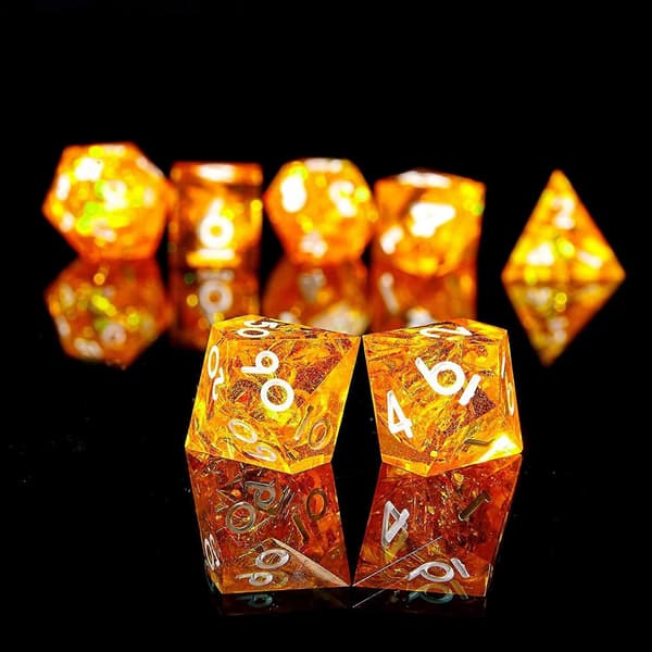 Polyhedral terningesæt 7 dele skarpt håndlavet terningesæt med skarpe kanter til RPG bordspil Pathfinder Orange