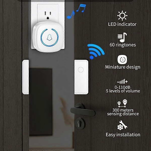M8 Langaton magneettiovianturi ovikello kaupalliseen käyttöön, vierailijailmoitus 2 lähettimellä ja 1 vastaanottimella Multicolor EU Plug White