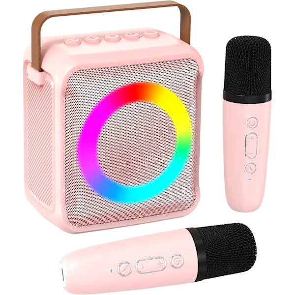 Karaoke Toys for Kids and Adults with 2 Microphones, Portable Karaoke Machine with LED Lights and Voice Changing Effects, (Pink) Pink