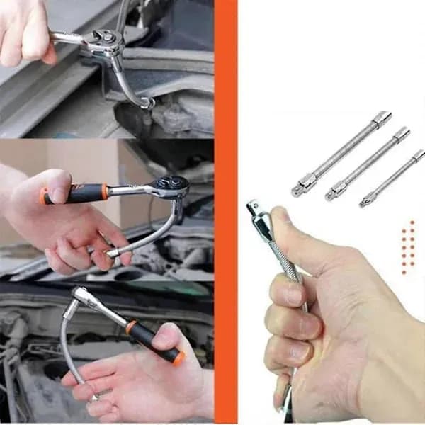 Universal Electric Socket Wrench Extension Rod, 1/4, 3/8, 1/2 Socket Wrench Drive Head, Bendable Flexible Socket Extension Rod Shaft Set (3 pcs)