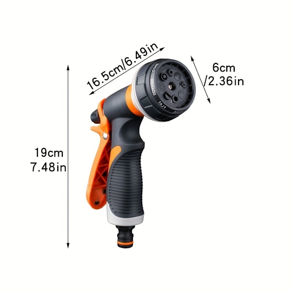 Højtryks havesprøjtepistol til udendørs vanding - justerbar dyse, letvægts plastikdesign 16.5*19CM