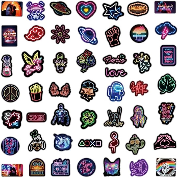 100 stk Neon Style Vandflaskestickere Laptop Vinyl Søde Vandfaste Tastatur Dekaler Scrapbog Stickers Computer Hydro Flask Stickers