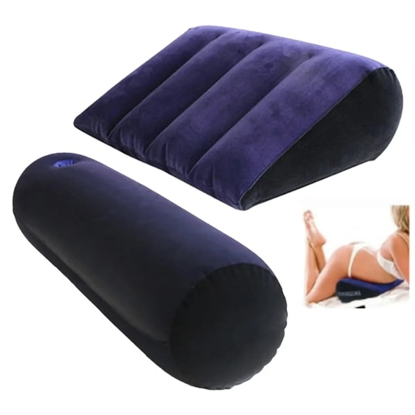 2-pakning Lilla Oppblåsbar Pute, Midjepute 85cm Lang Rund Pute + 38cm Kilepute, Posisjoneringshjelp Putestøtte for Par