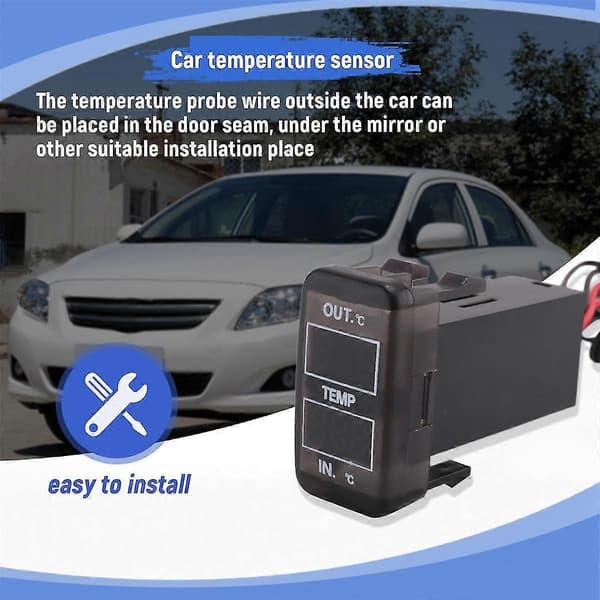 Dobbelt temperaturdisplay inde og uden for bilen Dobbelt temperatursensor til Prado Prius