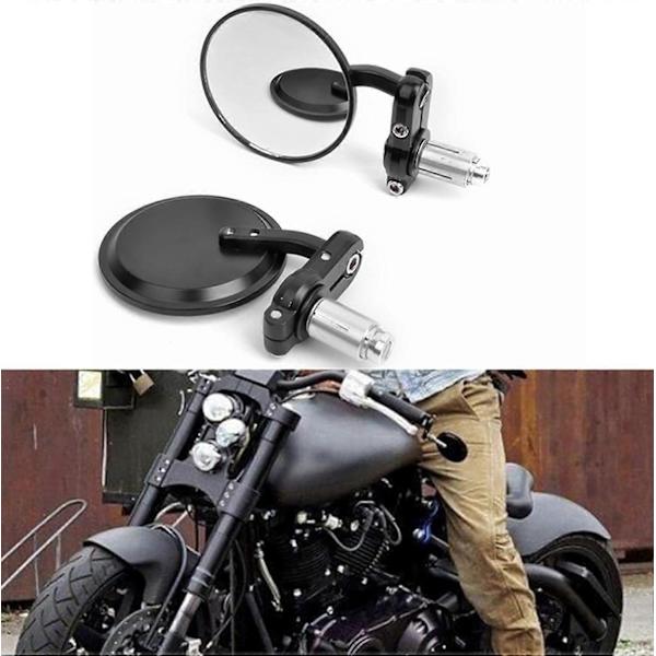 Universella Svarta 3\" Runda Backspeglar för Styre - Förbättrad Sikt Sidospeglar för Harley Davidsons, Suzuki, Honda, Kawasaki, Cruisers