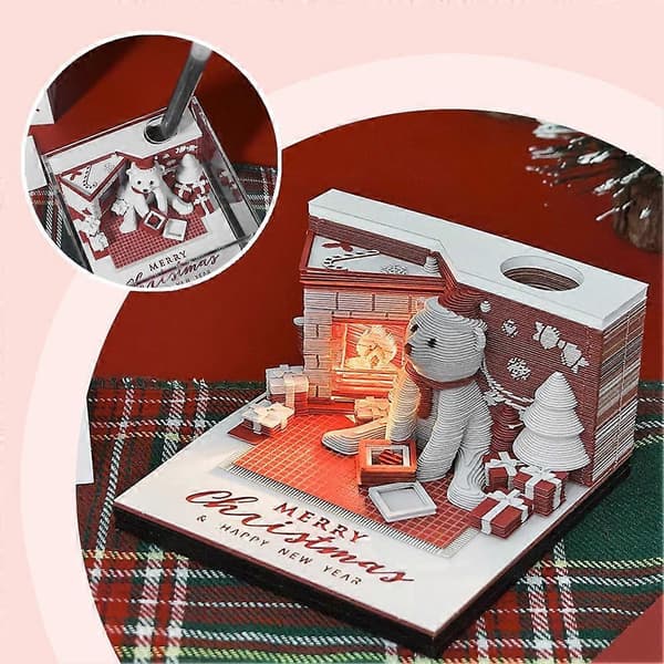 3D kalender papirskulptur noter Julebjørn Notesblok