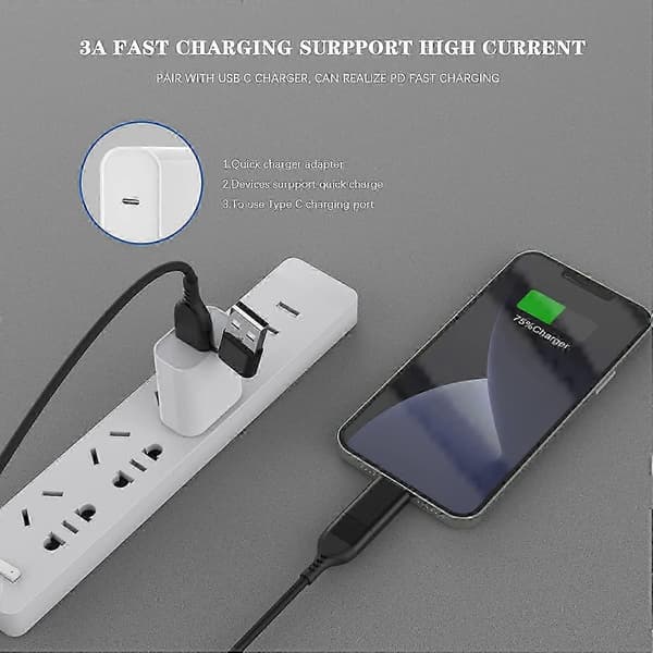 Apple MFi-sertifisert USB-C hurtigladekabel 65W 4-i-1 USB A/C til C/Lightning for iPhone iPad MacBook Samsung