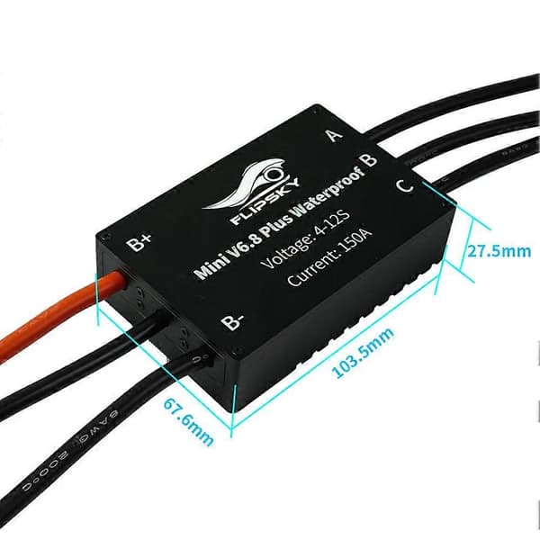 Flipsky Mini V6.8 Plus IP68 Vanntett ESC 4-12S Elektronisk Hastighetskontroller Basert på VESC6 150A for Efoil Ejet/ Båt/ Drone Black