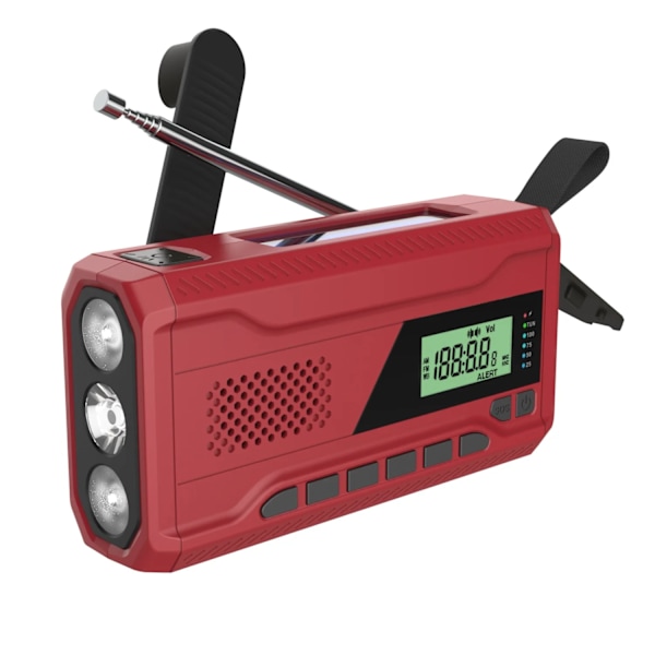 NOAA/DAB/FM Radio Nødradio Bærbar Solradiomottaker Håndsveiv Dynamo Utendørs Bluetooth-høyttaler med LED-lommelykt Red
