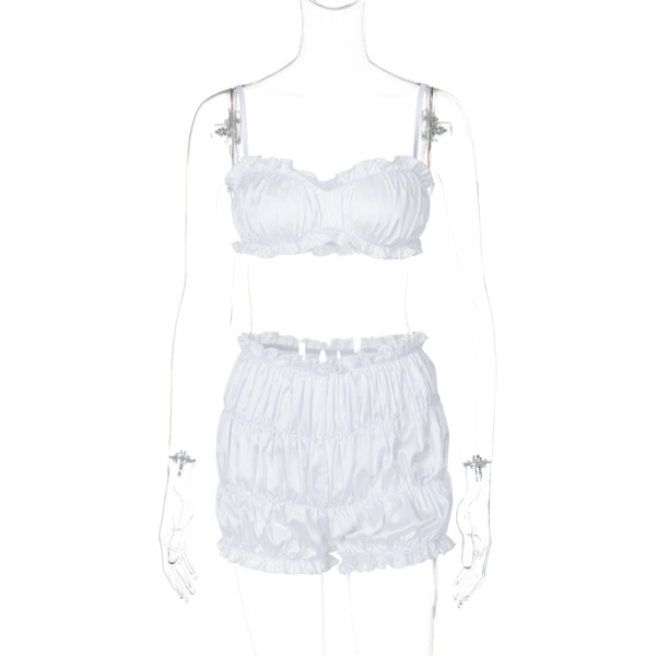 Hettsäljande dammode ny sexig hängsel tubtopp slim fit plisserade shorts kostym white S