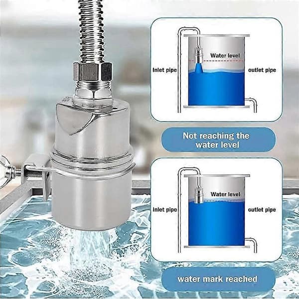 Automatisk vandstandsreguleringsventil 1/2 tomme rustfrit stål flydekugleventil til tank swimmingpool lige med klips Silver