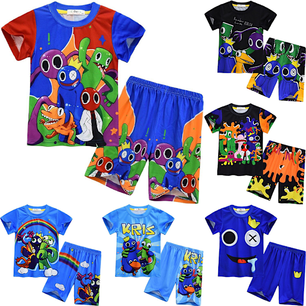 2 st Barnpyjamas Roblox Rainbow Friends T-shirt Shorts Sovkläder F F 150cm