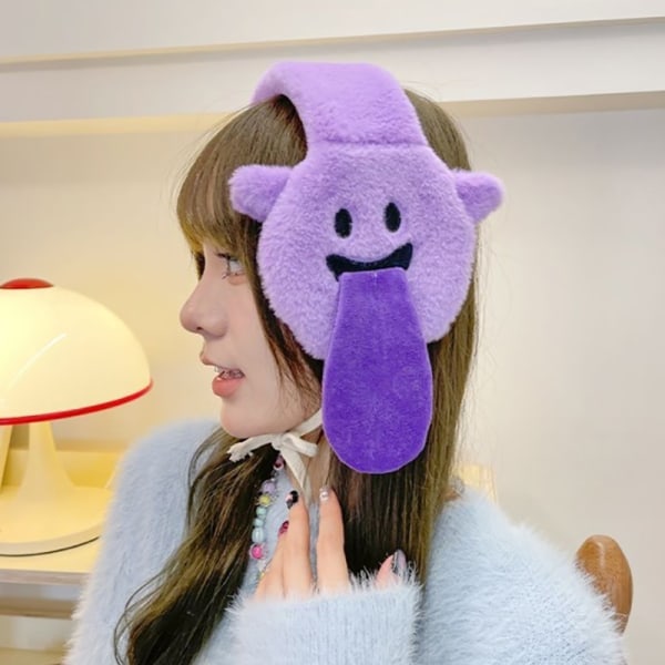 e Cartoon Funny Tongue Earmuffs Women Winter Warm Tie Plush Ear A4