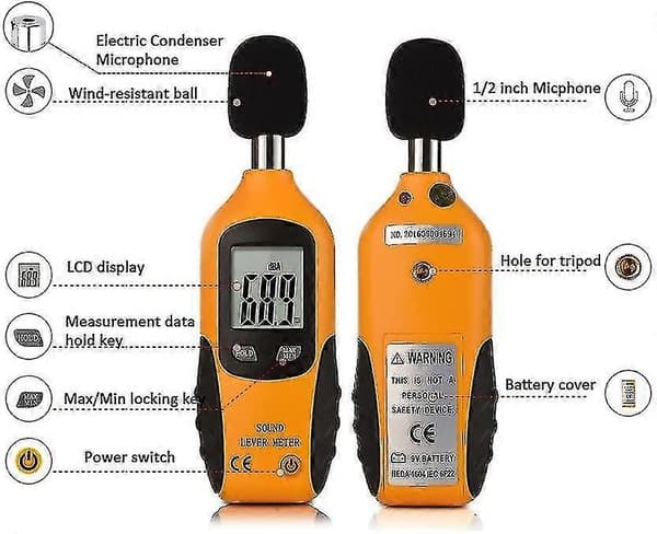 Professionel Decibelmåler Med Baggrundsbelyst Display (inkl. 9v Batteri)