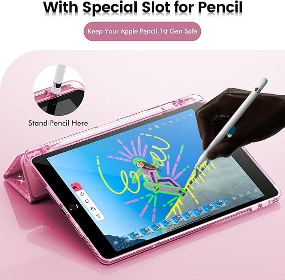 Etui til iPad 9. generation 2021/ iPad 8. generation 2020/ iPad 7. generation 2019 10,2 tommer, blyantholder til børn, pink