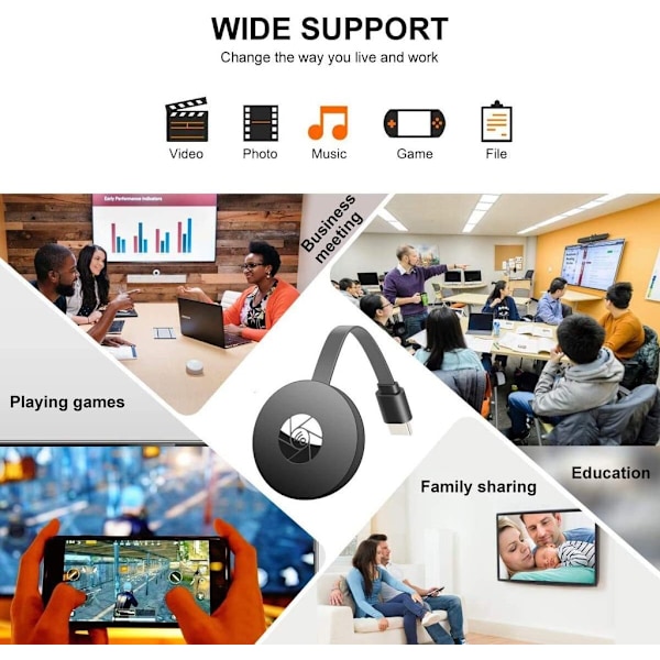 Langaton HDMI-näyttöadapteri, WiFi-näyttöadapteri, kannettava 1080P TV-vastaanotin Airplay-adapteri, peilaa puhelimen näyttö suurelle näytölle, yhteensopiva