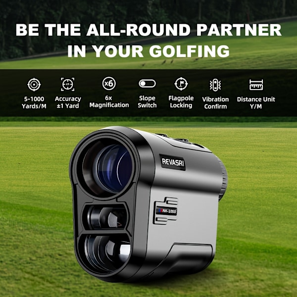 REVASRI 914,4m Golfavståndsmätare med flaggvibration och lutningskompensation, USB-C-laddning, 6x förstoring monokulär golfer