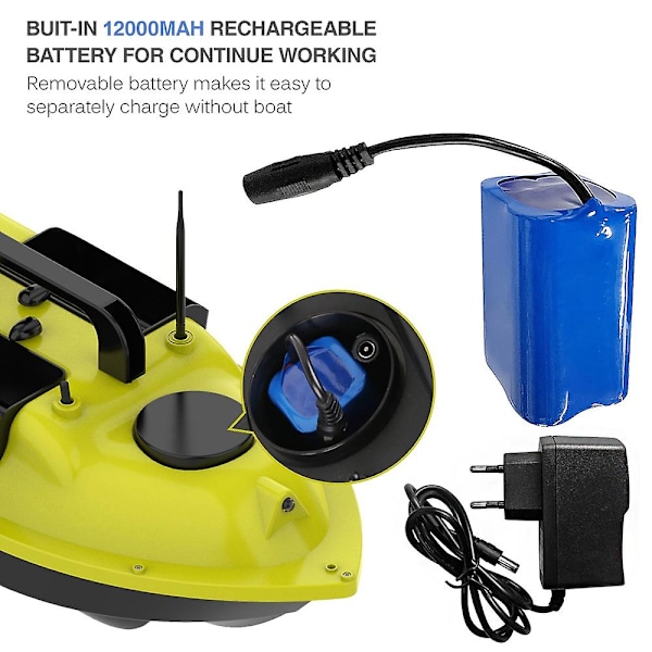 2 stk. 12000mAh Genopladeligt Lithium Batteri med Oplader til Foderbåde
