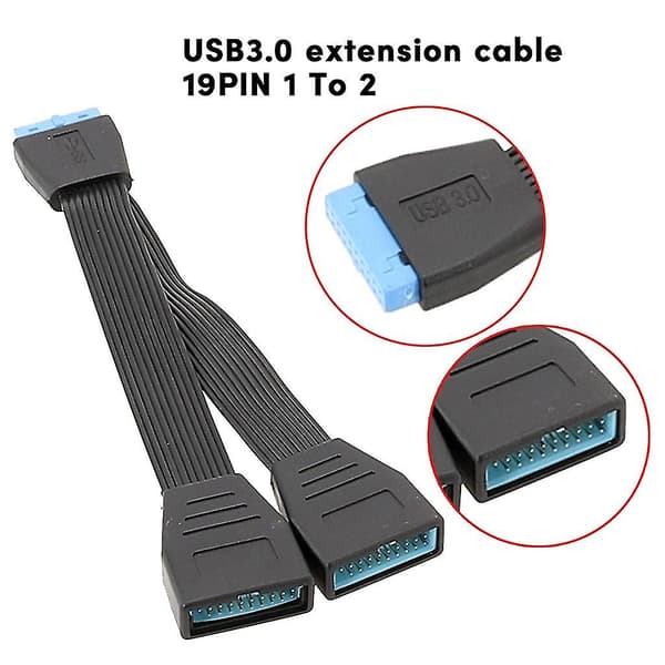 USB 3.0 19-pin Header 1 til 2 Splitter Hovedkortkabel Ikke Mer Rot 15cm