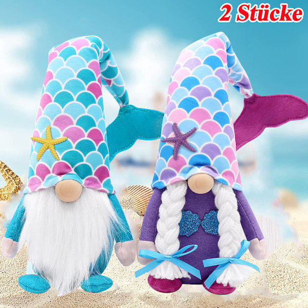 2 stk Havfrue Gnome Elf Dværg Fyldte Plys GNOME Dukke Sommer Strand