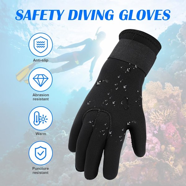 Dykkehandsker, 3mm Neopren Varme Våddragt Handsker til Dykning Snorkling Surfing Padling Kajakroning Svømning