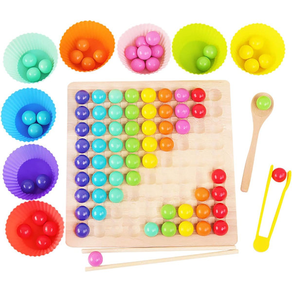 Wooden rainbow ball elimination game, Montessori toy from 2 3 4 years, children adults interaction puzzle set