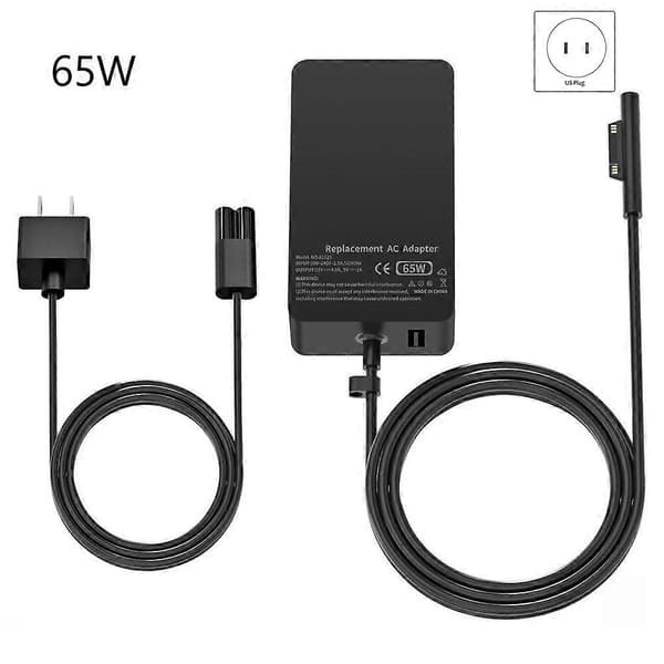 65W 15V/4a strømadapter magnetisk 2. bærbar oplader til Surface BOOK 2/3, Surface Laptop 3, Surface P Black