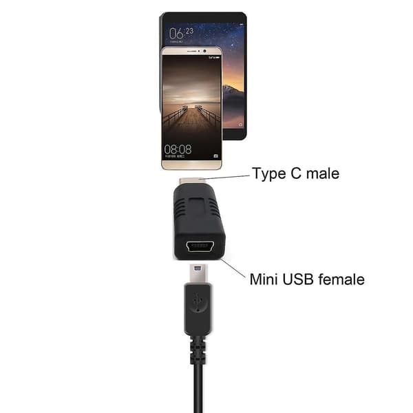 Mobiltelefon mini USB hona till Typ C hane-omvandlare stöder laddning och dataöverföring