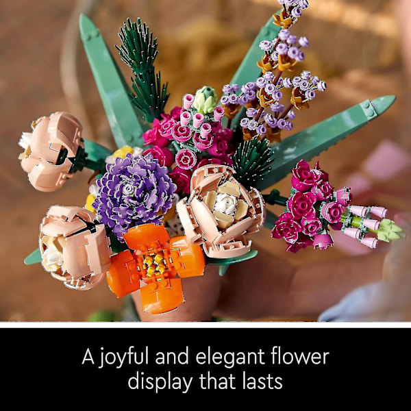 Byggklossar blomsterbukett - konstgjorda blommor och rosor, dekorativa heminredningsartiklar, presenter till honom och henne 10280