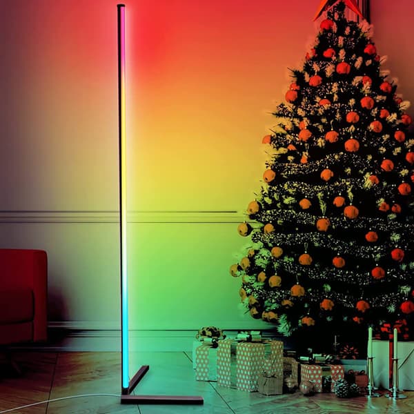 RGB LED gulvlampe, nordisk stil dimbar lampe med smart app-kontroll, plassbesparende trekantet basedesign, tilpassbare lysmoduser for