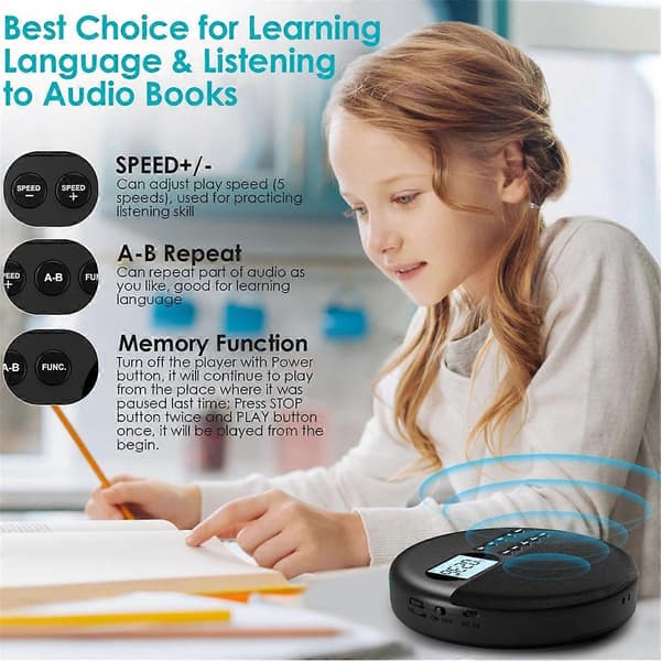 CD Player, Bluetooth CD Player with Speaker Rechargeable CD Player CJY